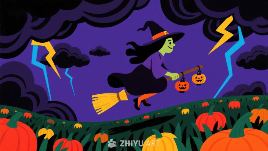 万圣夜巫女飞越南瓜田