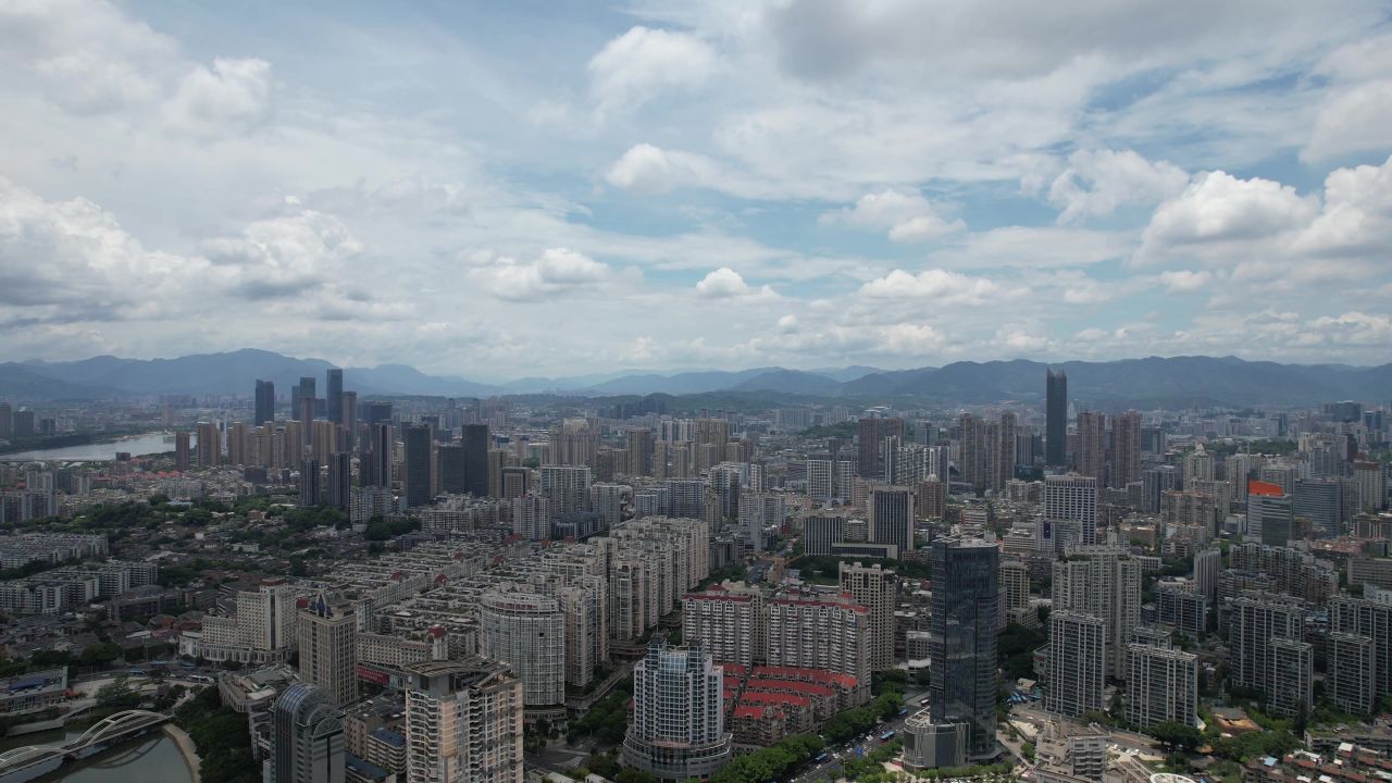 福建福州城市风光蓝天白云高楼建筑航拍 