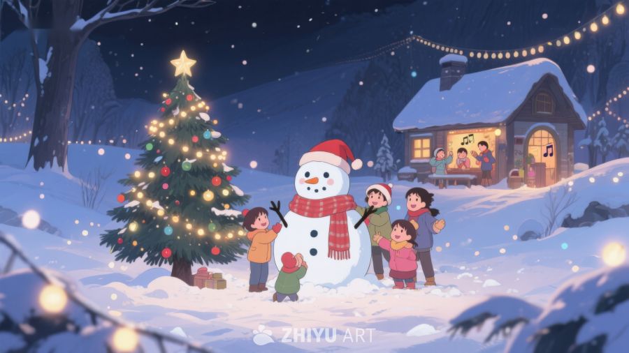 冬夜雪景中的欢乐圣诞聚会 120