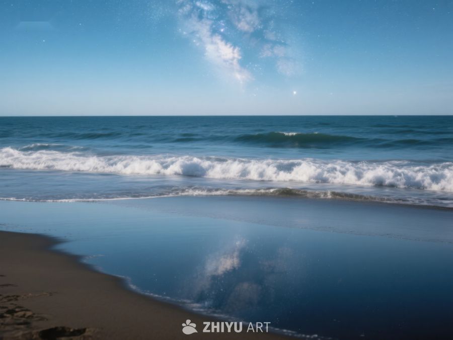 海滩日落，波浪与天空倒影 25