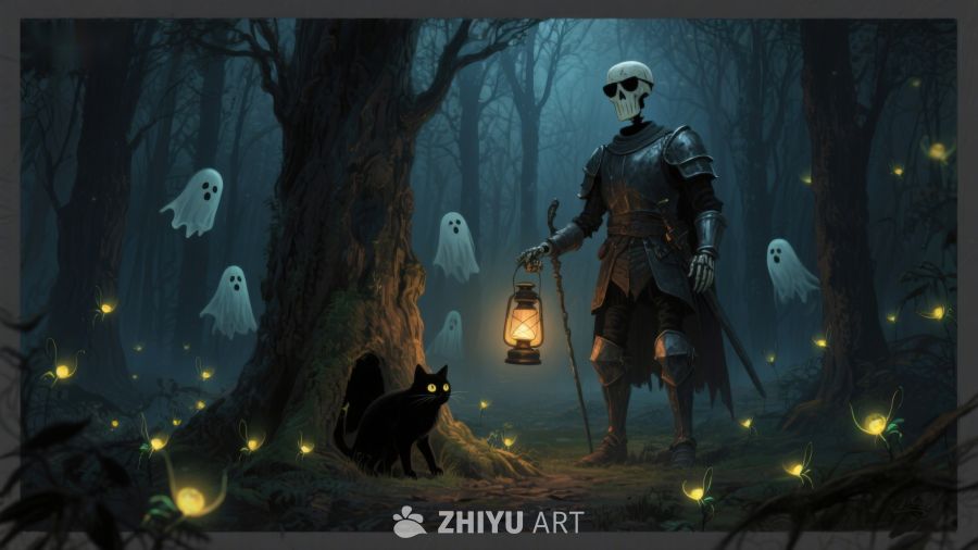 幽灵森林中的骷髅骑士