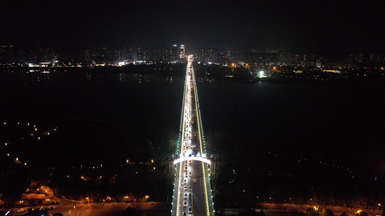 四川遂宁通德大桥夜景交通航拍  