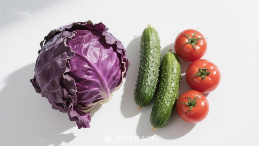 紫甘蓝、黄瓜与番茄的清新组合
