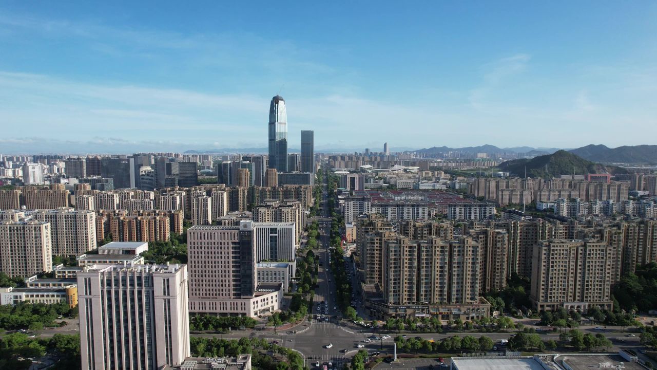 浙江台州城市新区高楼密集建筑航拍 