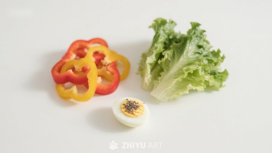 彩椒生菜与煮蛋切片