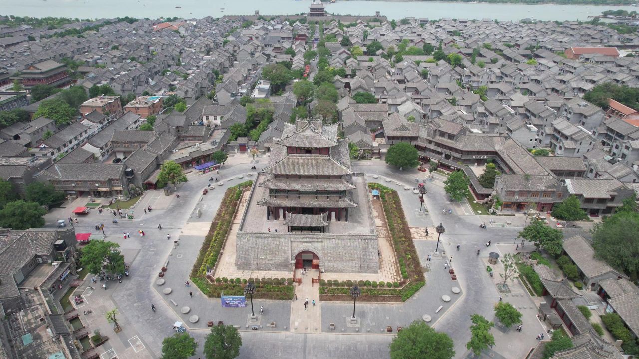 山东聊城城市风光地标建筑航拍 