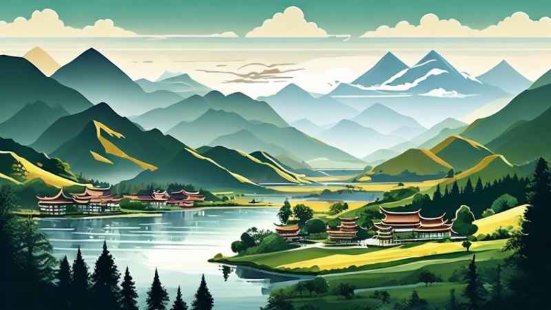 青山绿色村庄插画 19