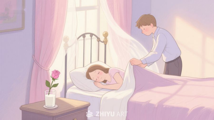 男子轻柔为熟睡女子盖被 221