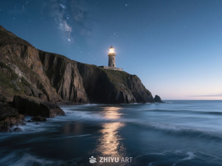 夜空下的灯塔与海岸 290