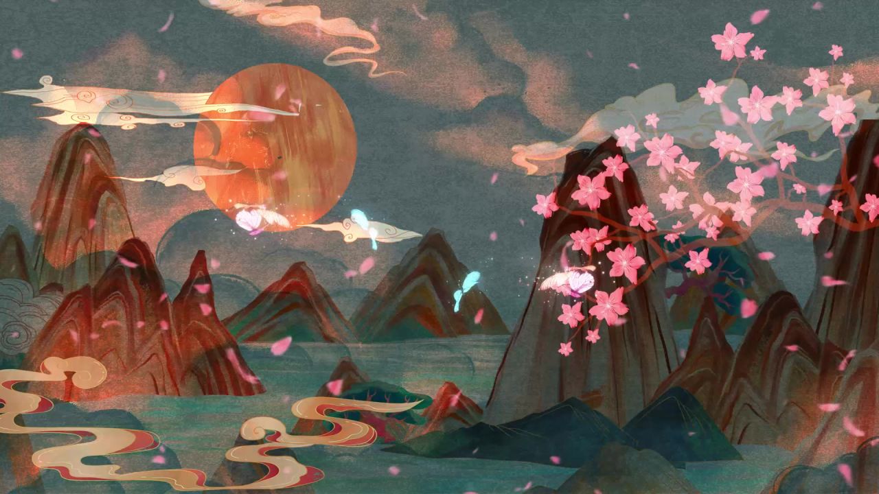 古风背景视频 中国风 意境春天 桃花 水墨 40