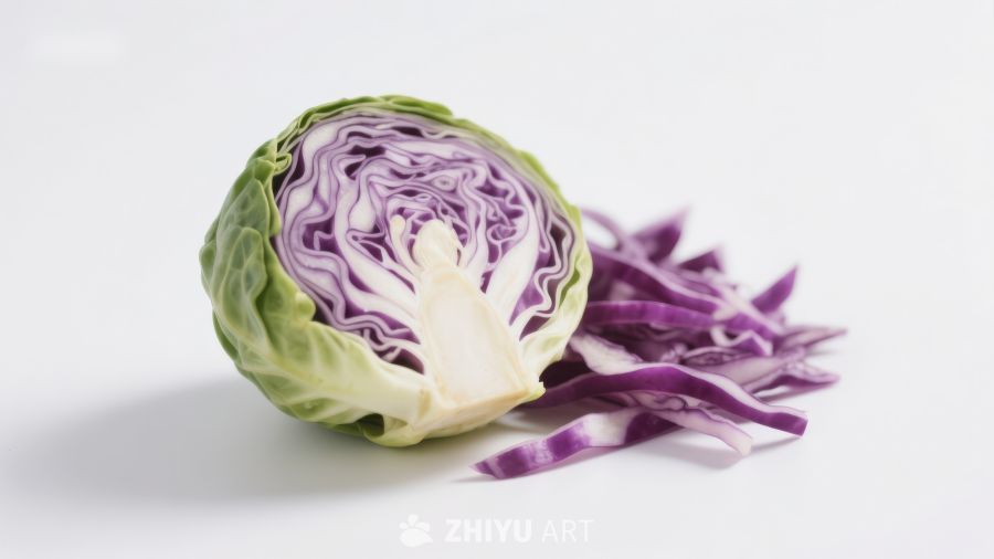 紫甘蓝切面与丝状菜叶