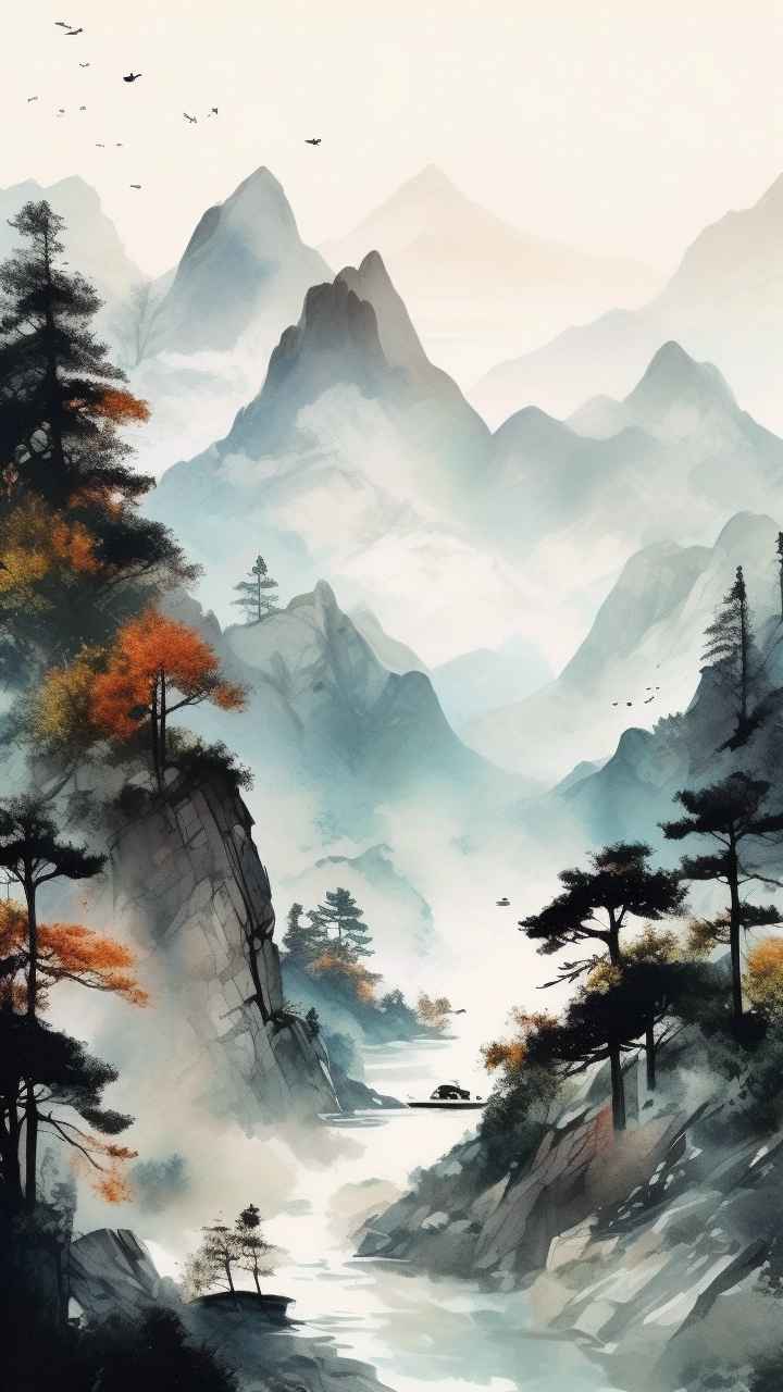 国风山水画背景插画 28