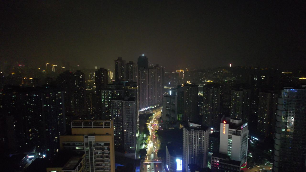 中国重庆观音桥商业区夜景灯光航拍  
