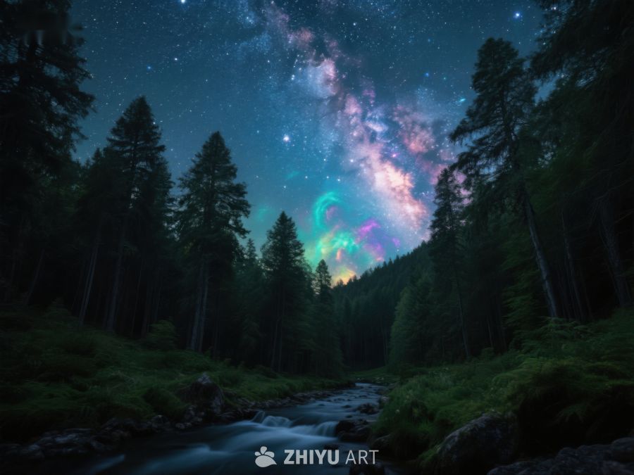 星空下的森林溪流 195