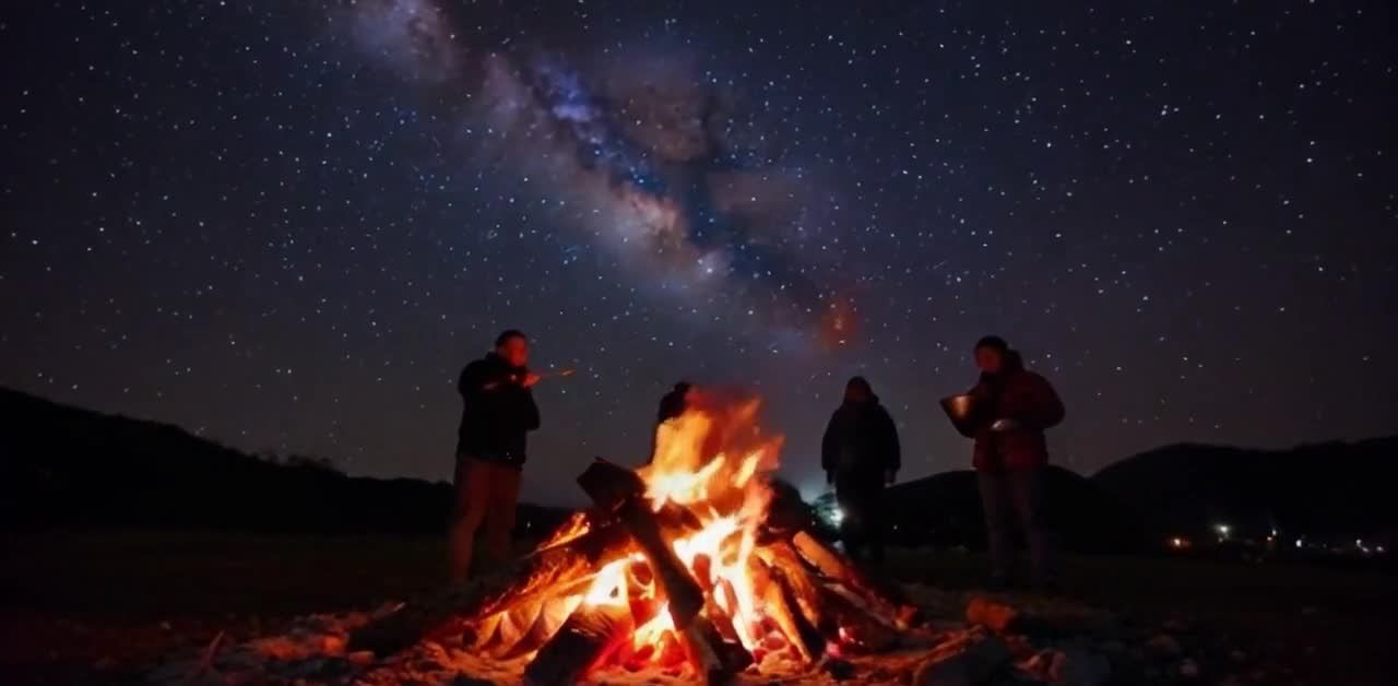 篝火夜话：银河星空下的人们