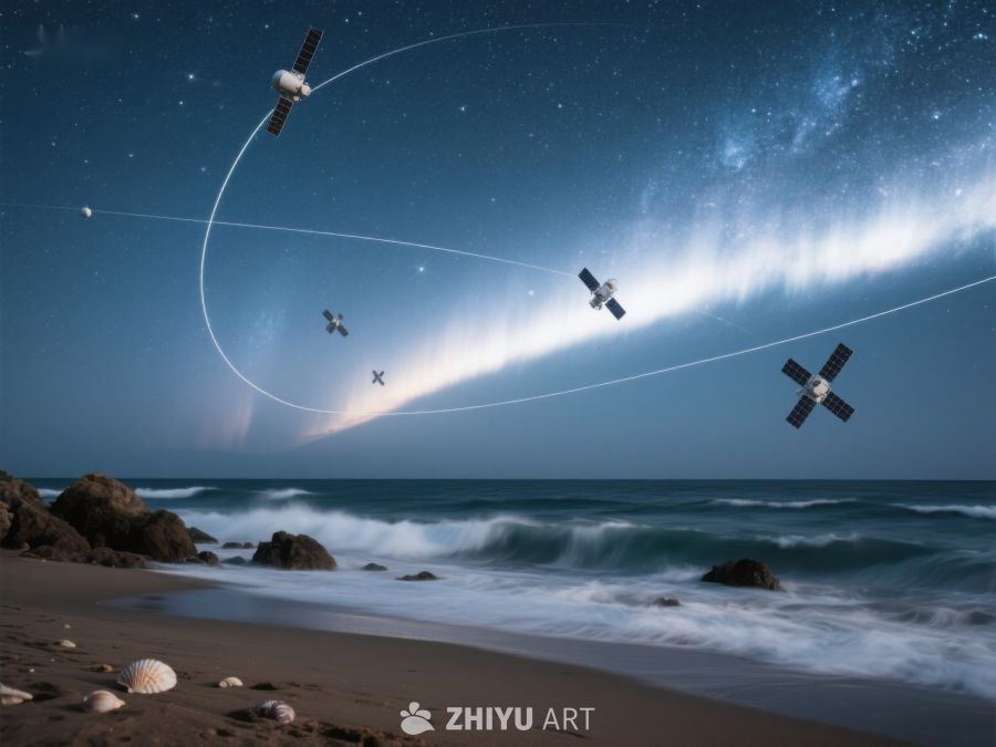 卫星轨迹与夜空下的海岸 137