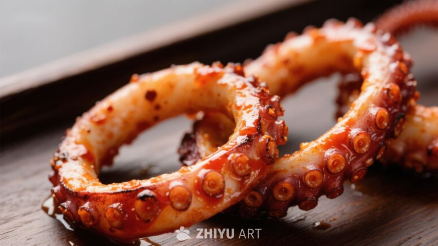 烤制章鱼圈特写