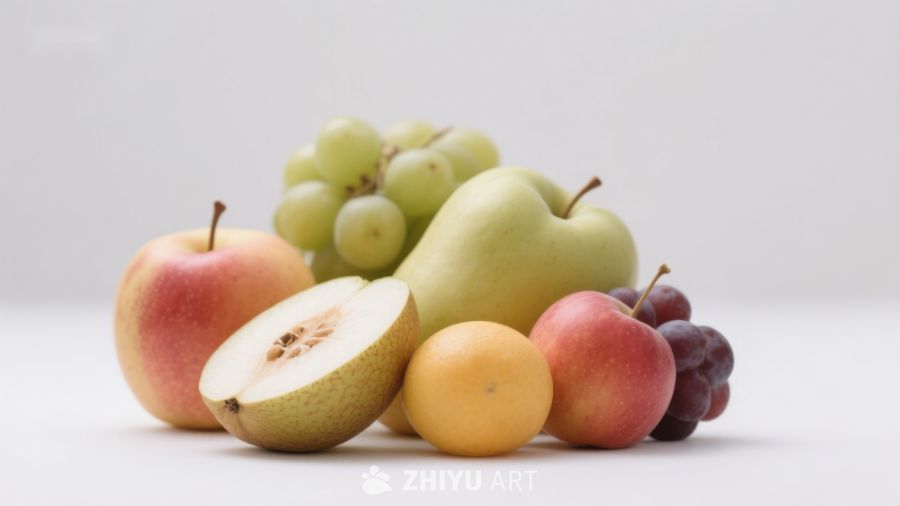 新鲜水果组合：苹果、梨与葡萄