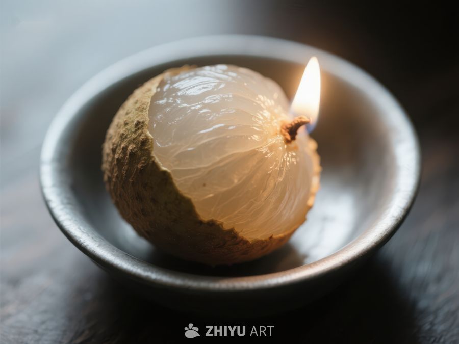 点燃的龙眼果置于碗中 229