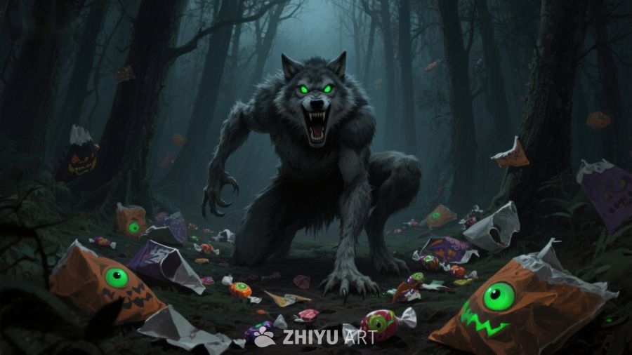 森林中的狼人与万圣节糖果
