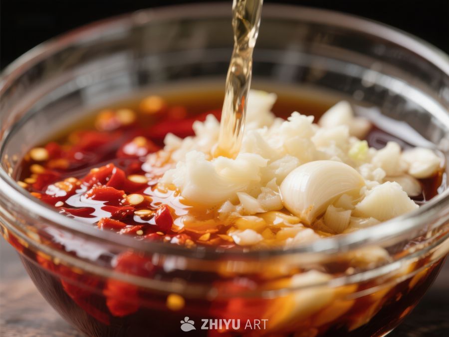 辣椒油浇蒜末，热辣美食制作 746
