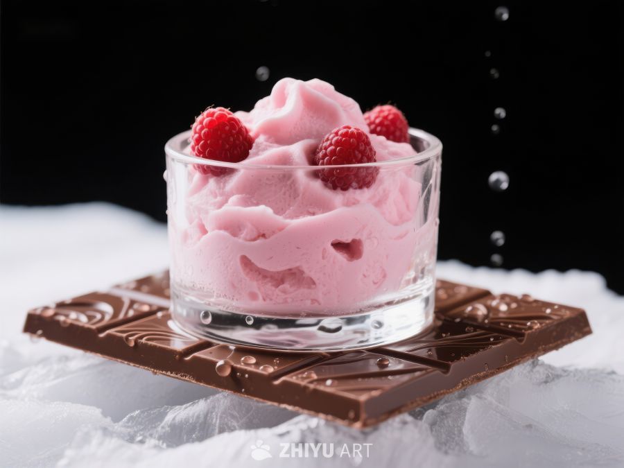 覆盆子冰淇淋配巧克力片