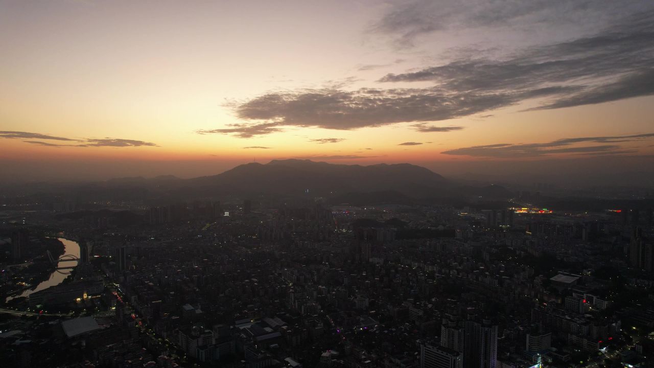 广东江门日落晚霞夜幕降临航拍