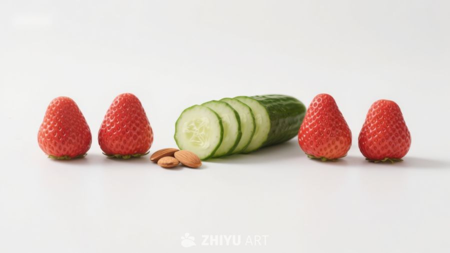 草莓黄瓜坚果静物摆拍