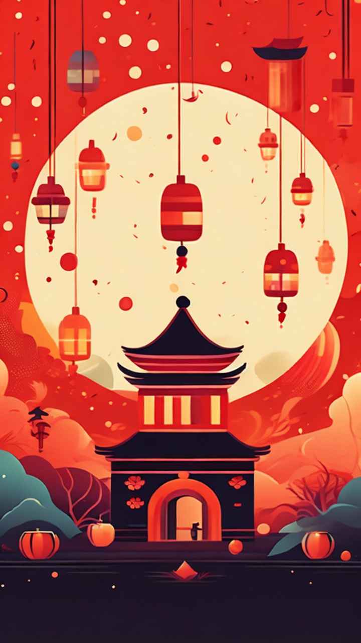 过年春节猜灯谜简约插画 25
