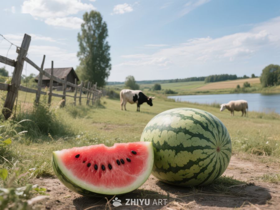 田园风光中的西瓜与牛羊 609