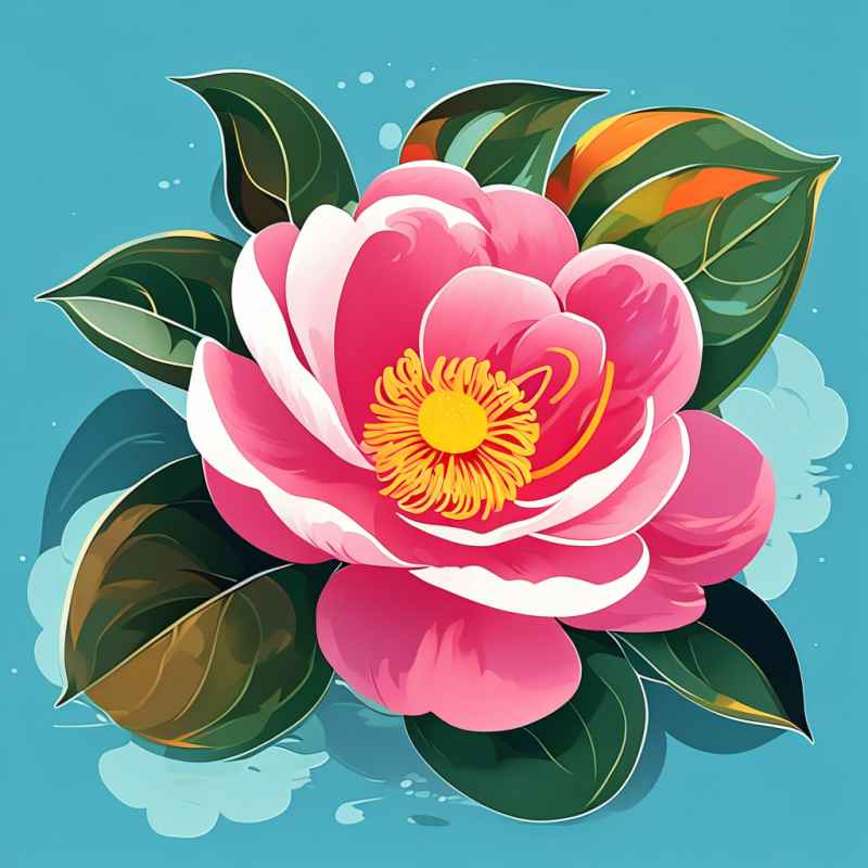 春季山茶花扁平插画 9