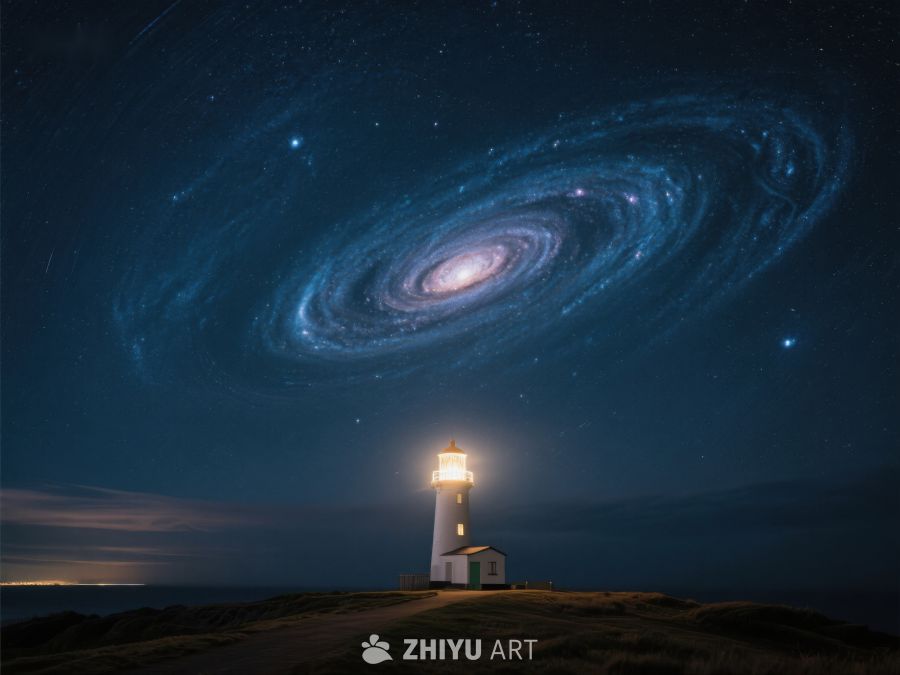 灯塔与星系的奇幻夜景 14