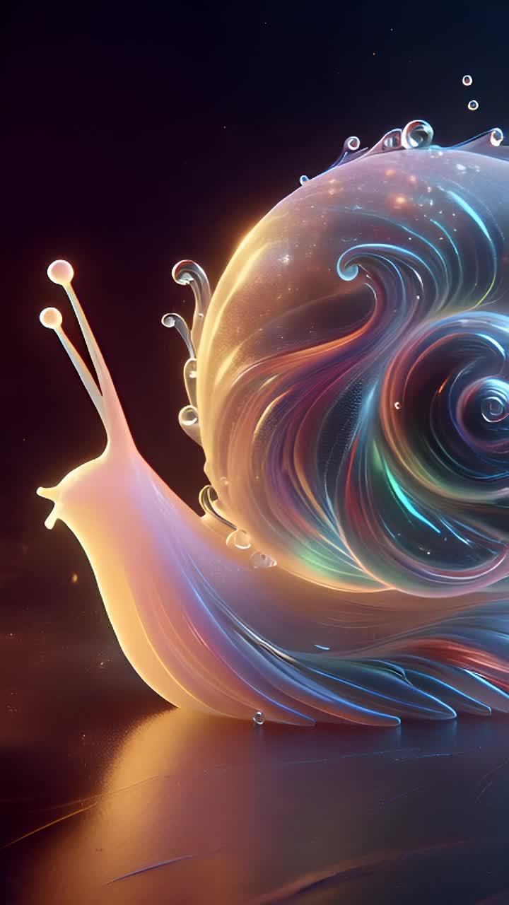 一个半透明的蜗牛，带有球状触角和卷曲的壳。蜗牛的身