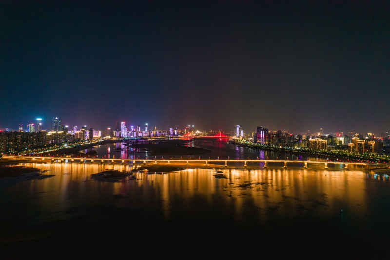 航拍江西南昌大桥夜景