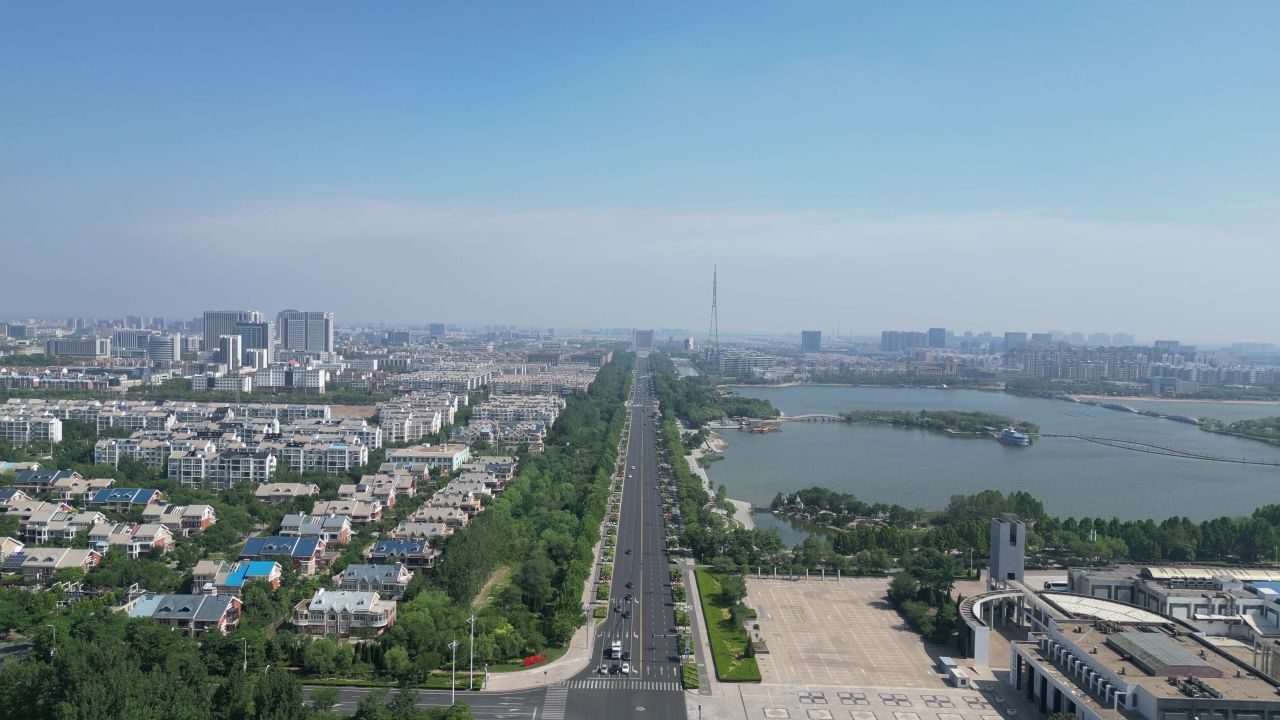 航拍山东东营城市风光