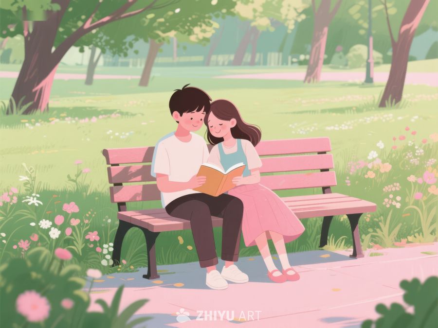 公园长椅上共读的男女 184