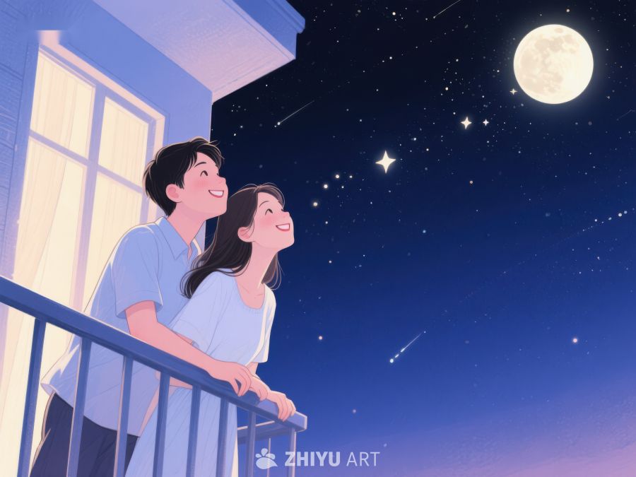 情侣夜观星空，共赏明月 562