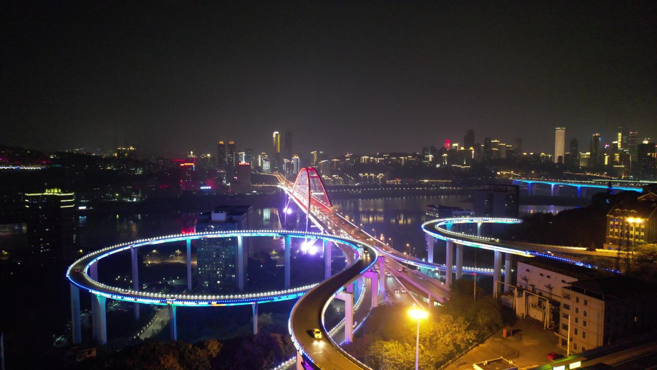 重庆菜园坝大桥夜景航拍 