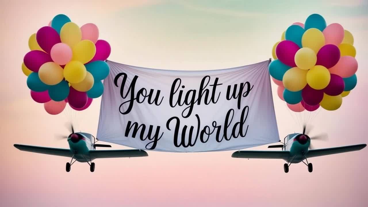 两架飞机悬挂着写有“You light up my