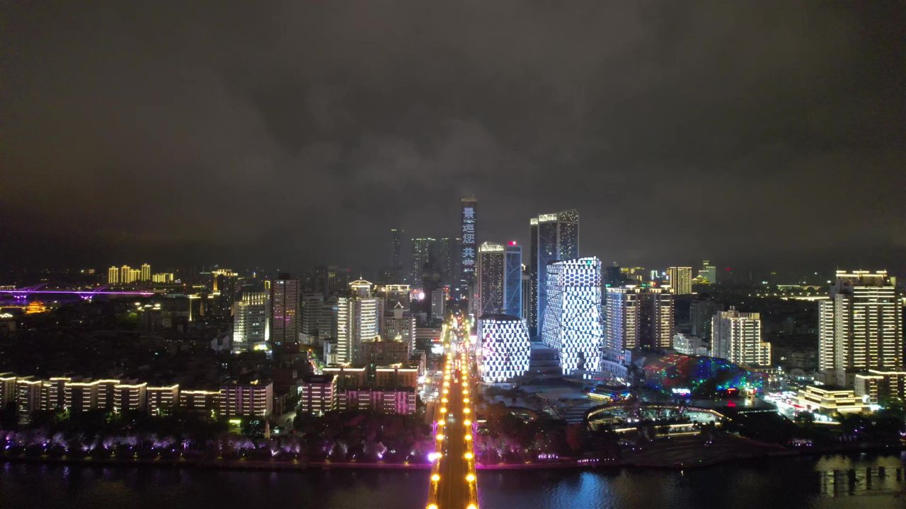 柳州夜景交桥梁航拍 