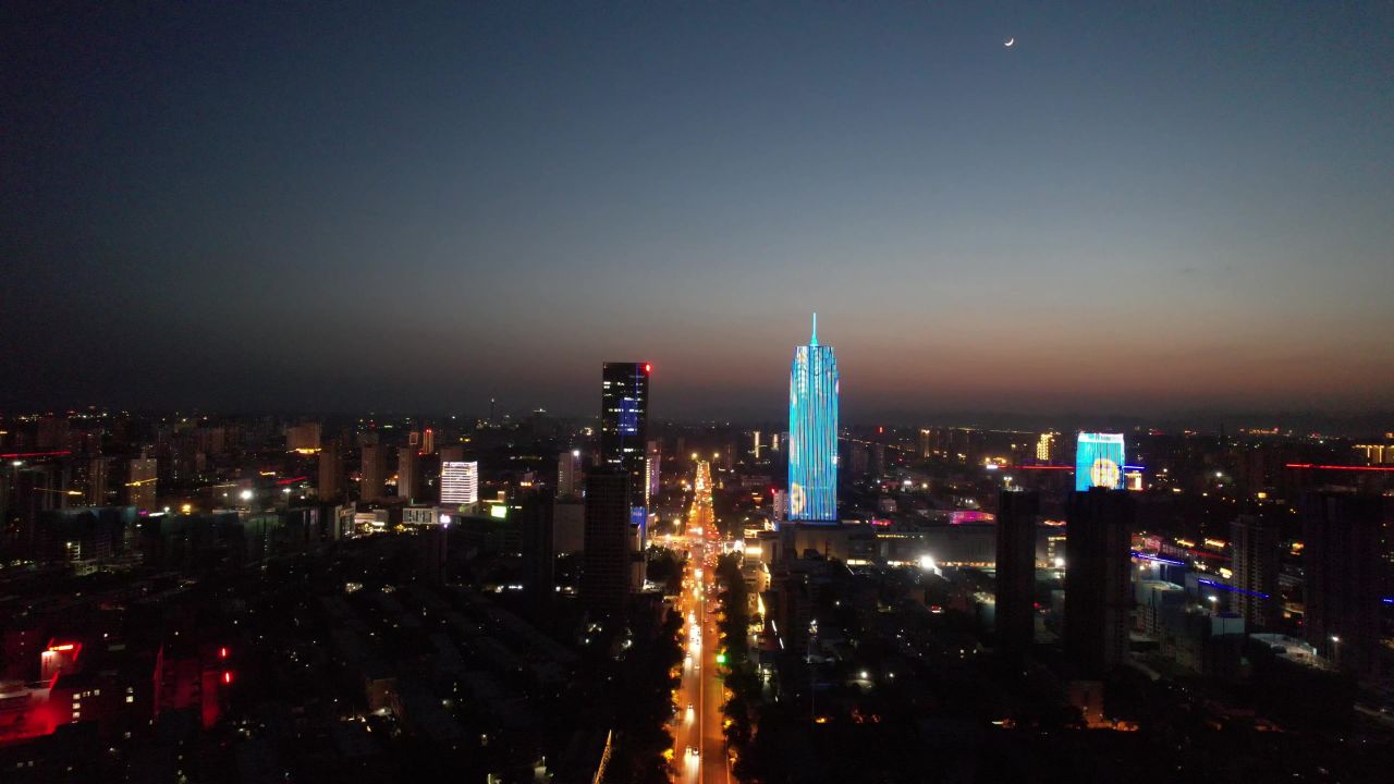 河北保定城市夜景万博广场夜景航拍 