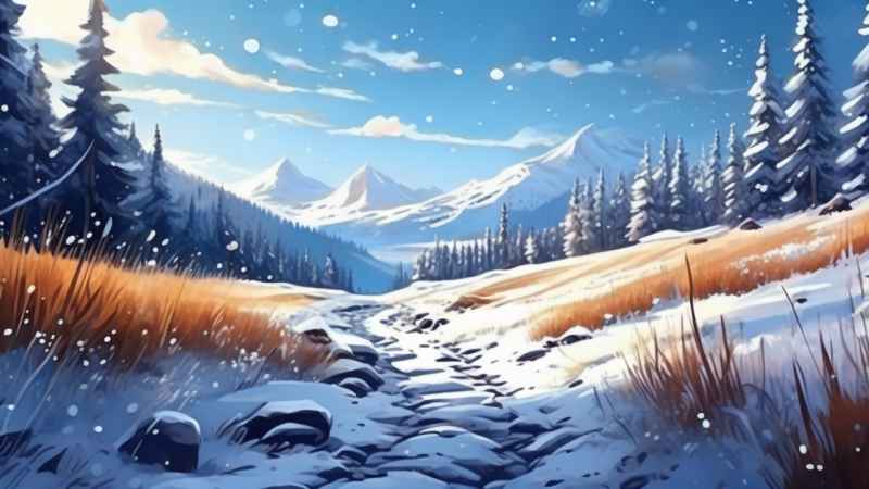 冬季背景图插画雪山雪景 25