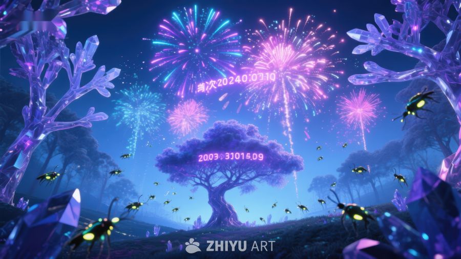 梦幻森林中的烟花夜景 257