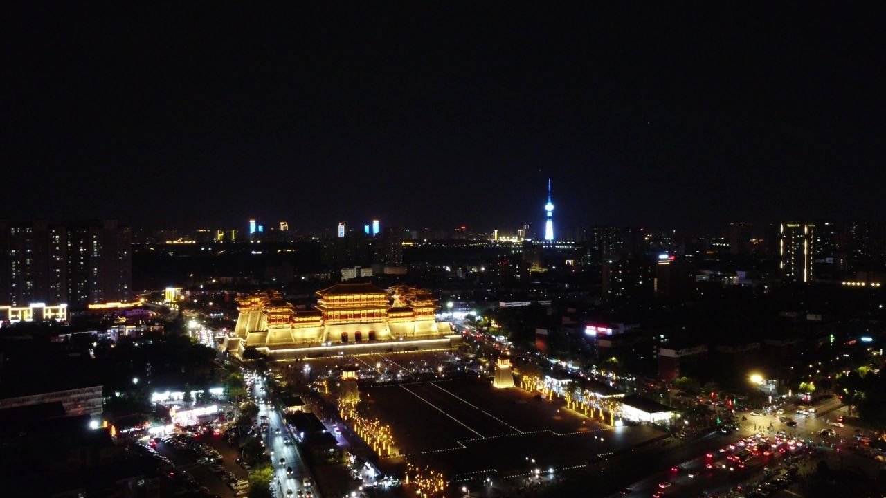 航拍河南洛阳应天门夜景 3