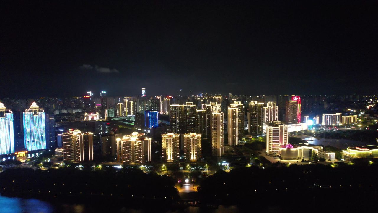 江西赣州章水两岸夜景灯光航拍