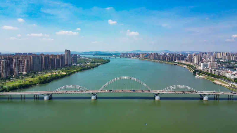 航拍江西吉安大桥交通 