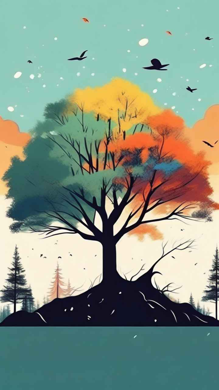 一幅画画着树极简主义 62