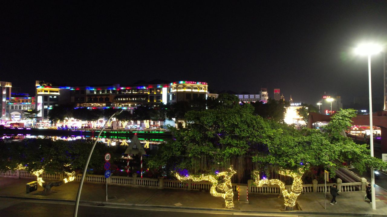 广东中山城市夜景灯光航拍