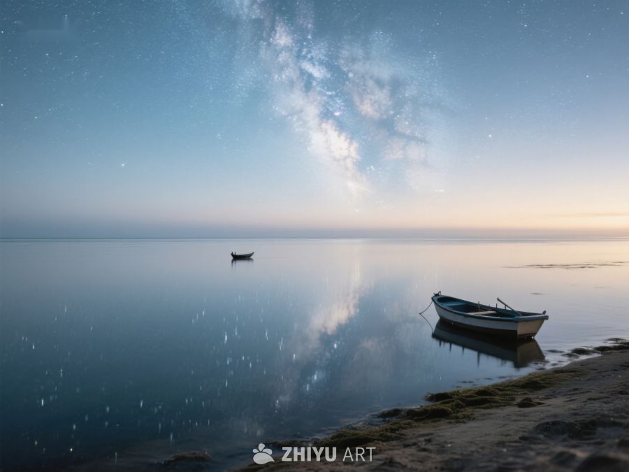 星河下的静谧湖面与小舟 141
