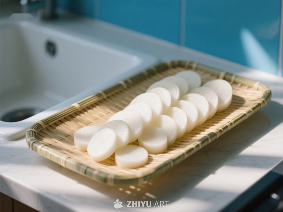 竹盘上的切片萝卜 635